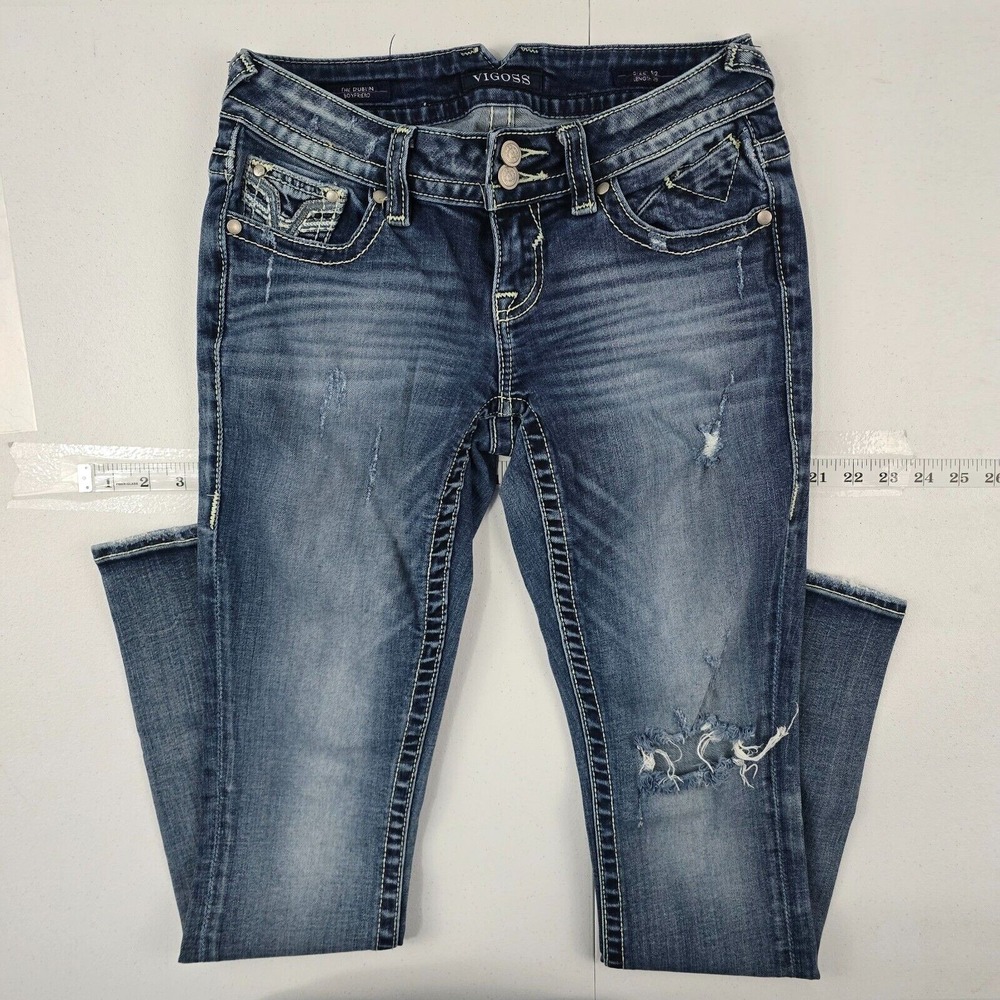 Vigoss embroidered the dublin boyfriend jeans size 1/2‎ blue L29 womens 4473
